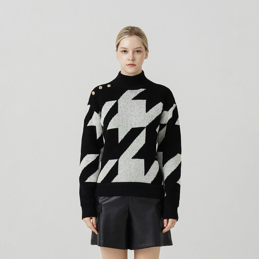 MARTINE GOLF Big Hound Tooth Check Knit_Black