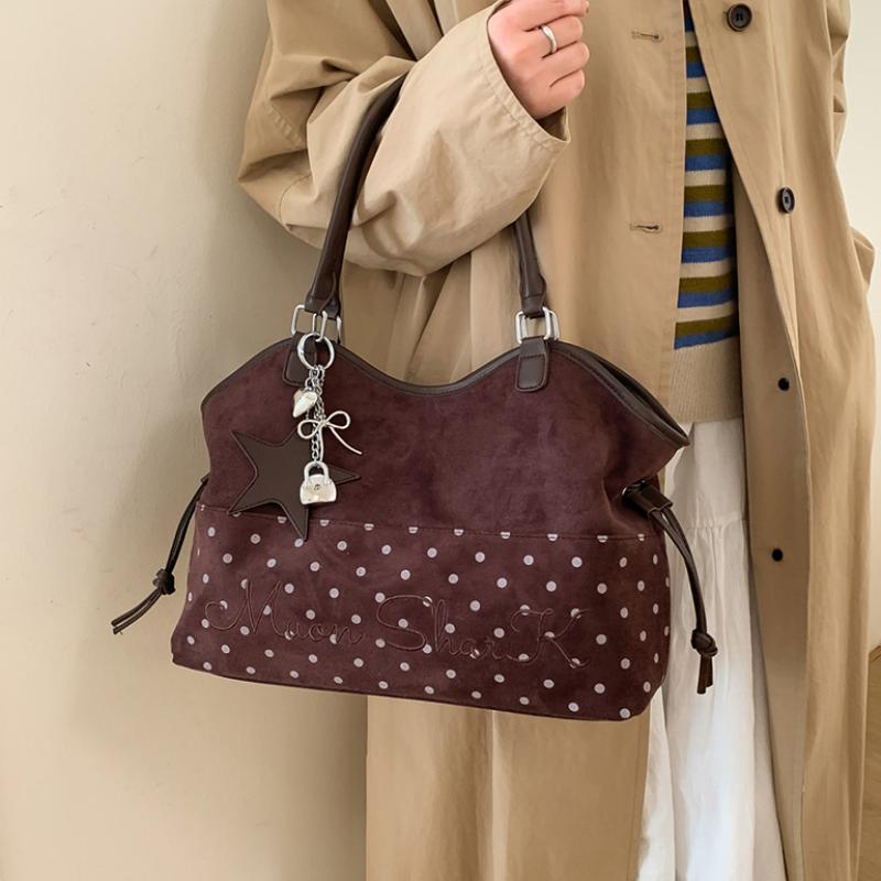 Borsa a Spalla da Donna Y2k Moda Dolce Pois Borsa a Mano Coreana Casual Versatile Stampa Leopardo Marrone Opaco Borse Tote