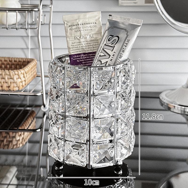 Nordic INS Style Crystal Iron Art Desktop Ornaments: Makeup Brush & Pen Holder Decorative Display.
