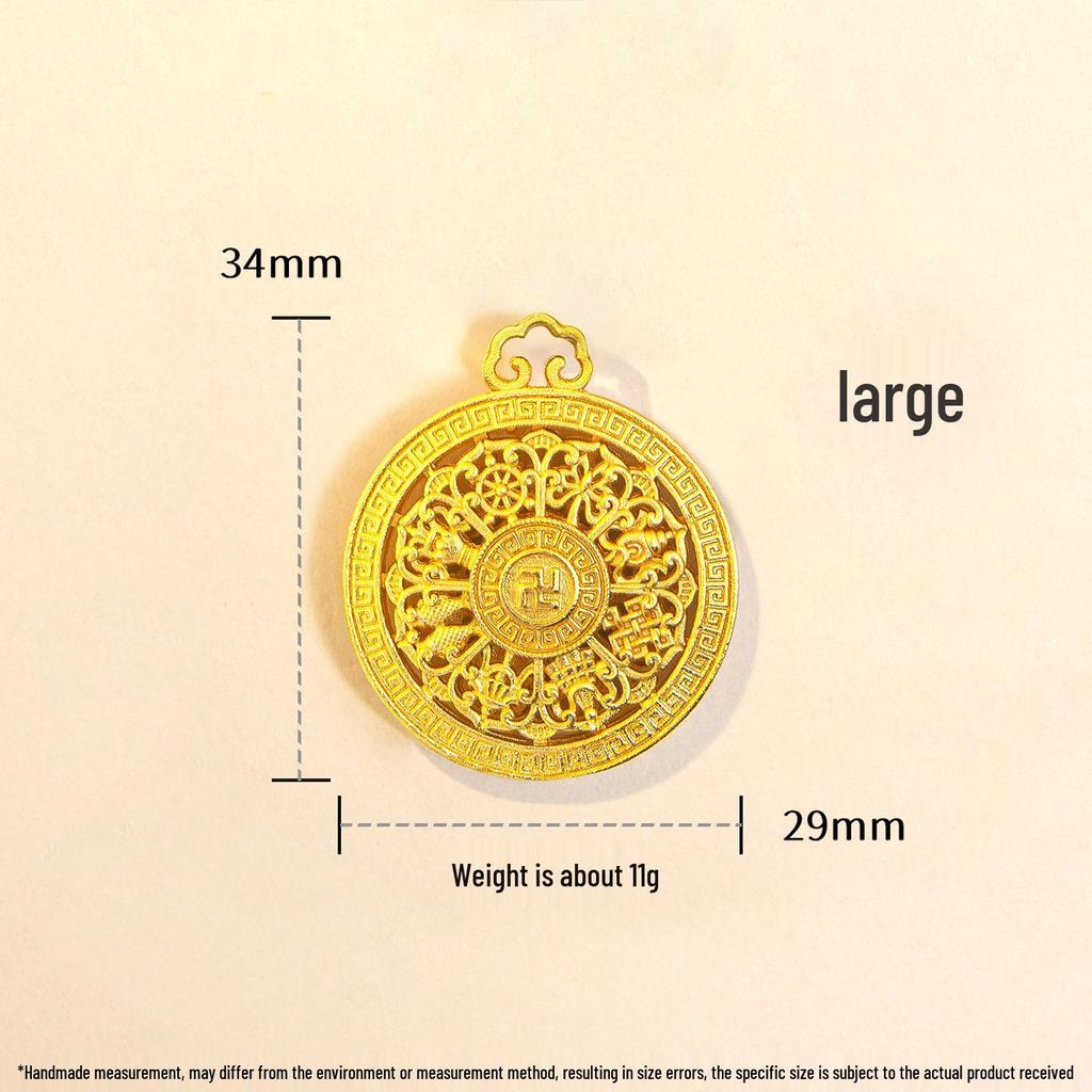 Retro Gold Flower Silk Fu Character Compass Pendant Necklace