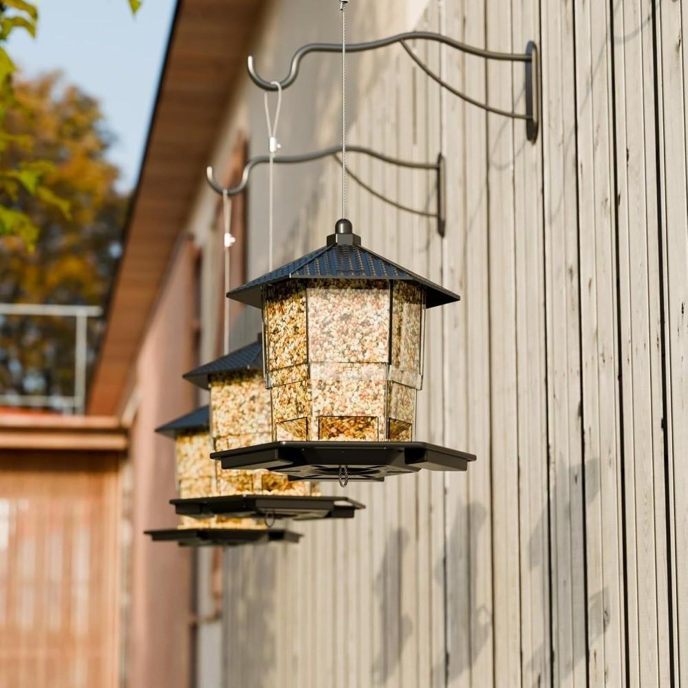 Squirrel Proof Hanging Bird Feeder Transparent Plastic Bird Food Dispenser Tower Shape Large Capacity Bird Feeding Station
