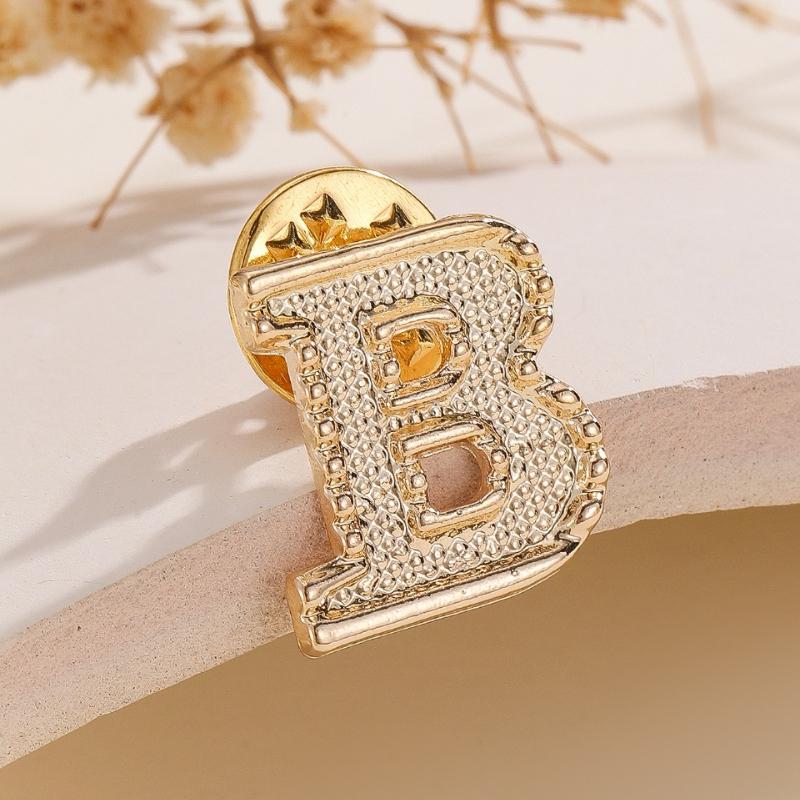 2Pcs New Metal Initial A To Z 26 Letters Pin Suit Shirt Collar Lapel Brooch Pin Badge Fashion Jewelry For Men Women Accessories