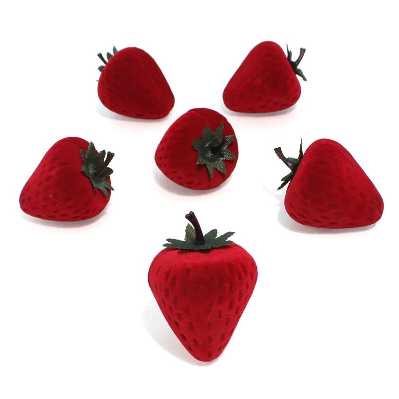Strawberry Box Jewelry Boxes Ring Storage Box Love Valentine Day Gift Ring Display Holder Fashion Earring Flocking Jewelry Box