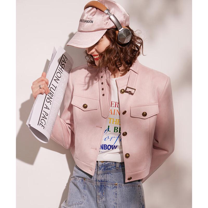 Women's Stand Collar Motorcycle Style Short Jacket