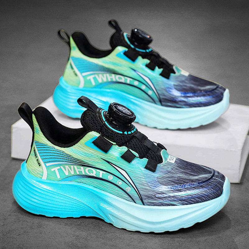 Boys shoes spring and autumn 2025 new children's rotating buckle sneakers boys mesh breathable running dad shoes