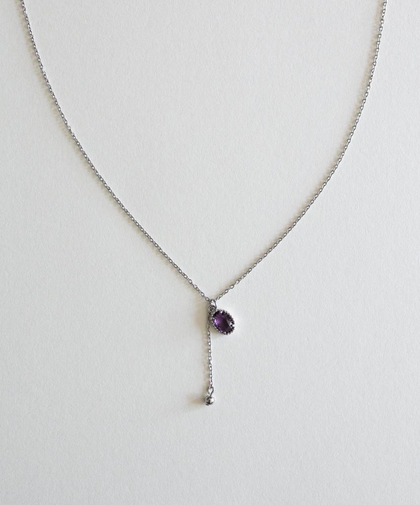 Merrymotive Violet Oval With Drop Ball Chain Necklace