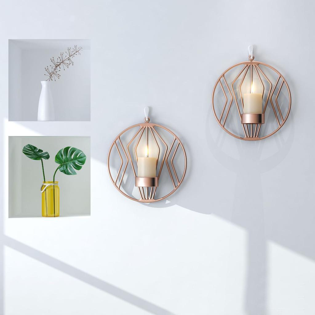 Modern Round Metal Wall Hung Candle Holder Living Room Party Decoration Geometric Wall Hung Candle Holder Crafts Home Decoration