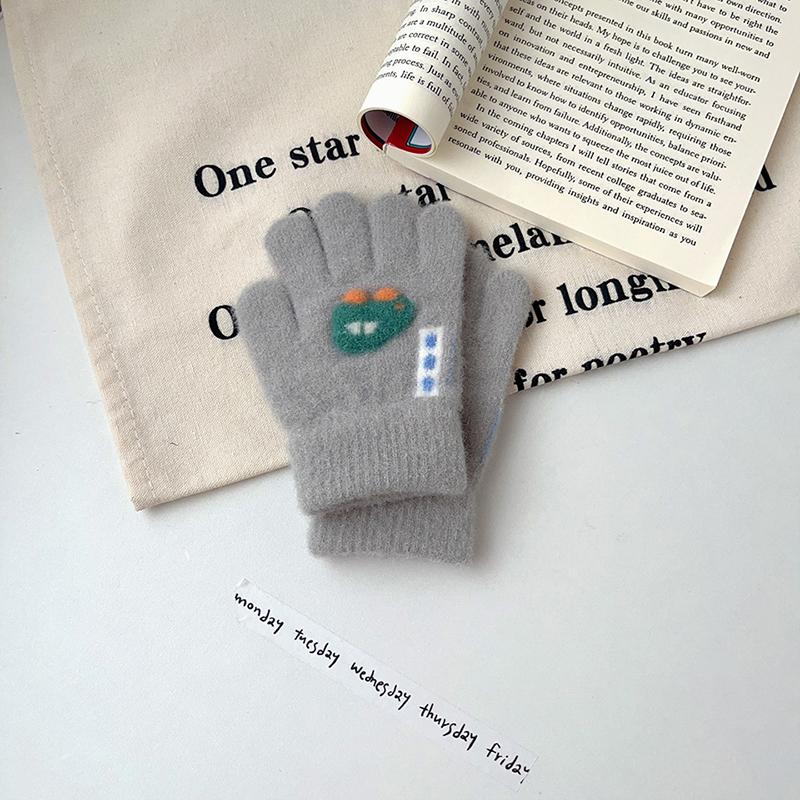 Winter Kids Knitted Gloves Cute Cartoon Baby Mittens Solid Color Woolen Children Five Finger Gloves 1-3year Toddler Hand Warmer