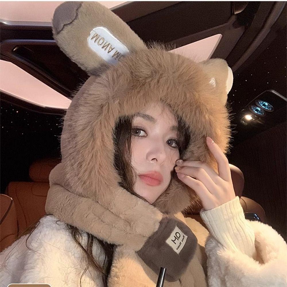 Winter Rabbit Ear Hat Ear Protection Bib Scarf Hat Fashion Plush Hat  Children