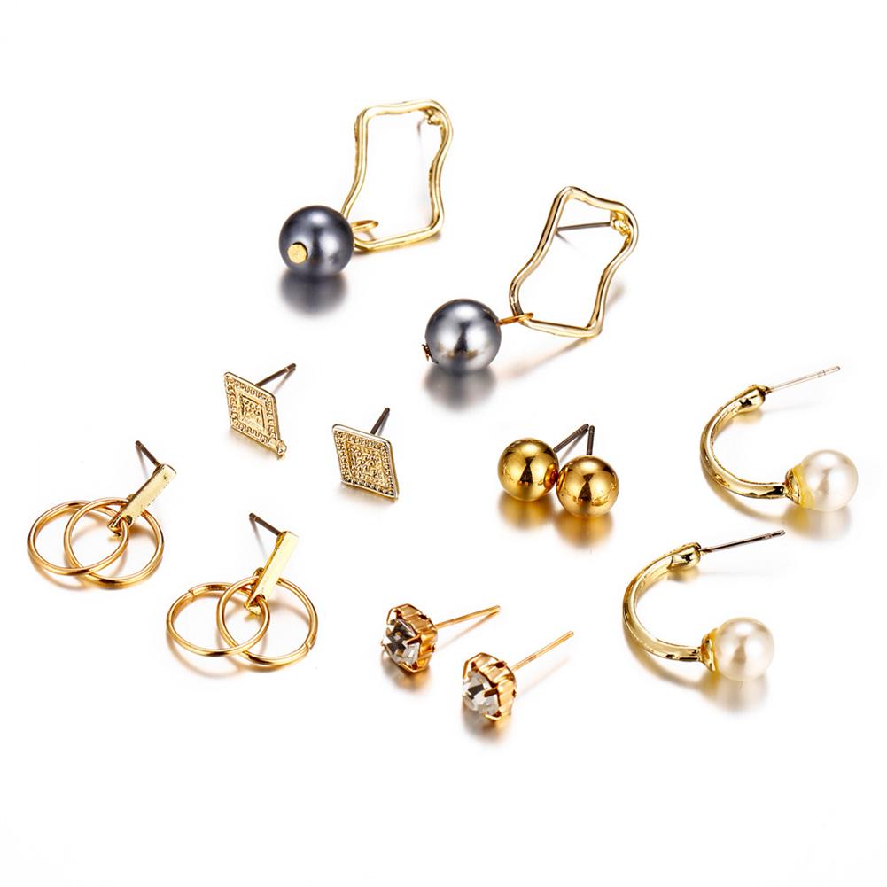 6 pairs Fashion Geometric Irregular Metal Pearl Pendant Earrings