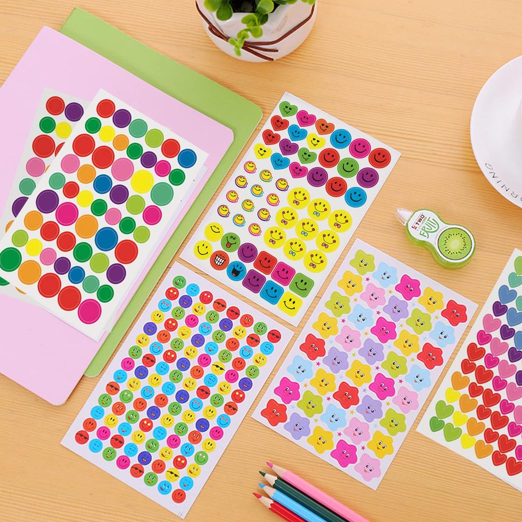 EUSTACE Reward Stickers Large Capacity Smile Face Circular Star Stickers Colorful for Schoolchildren and Teachers' Rewards