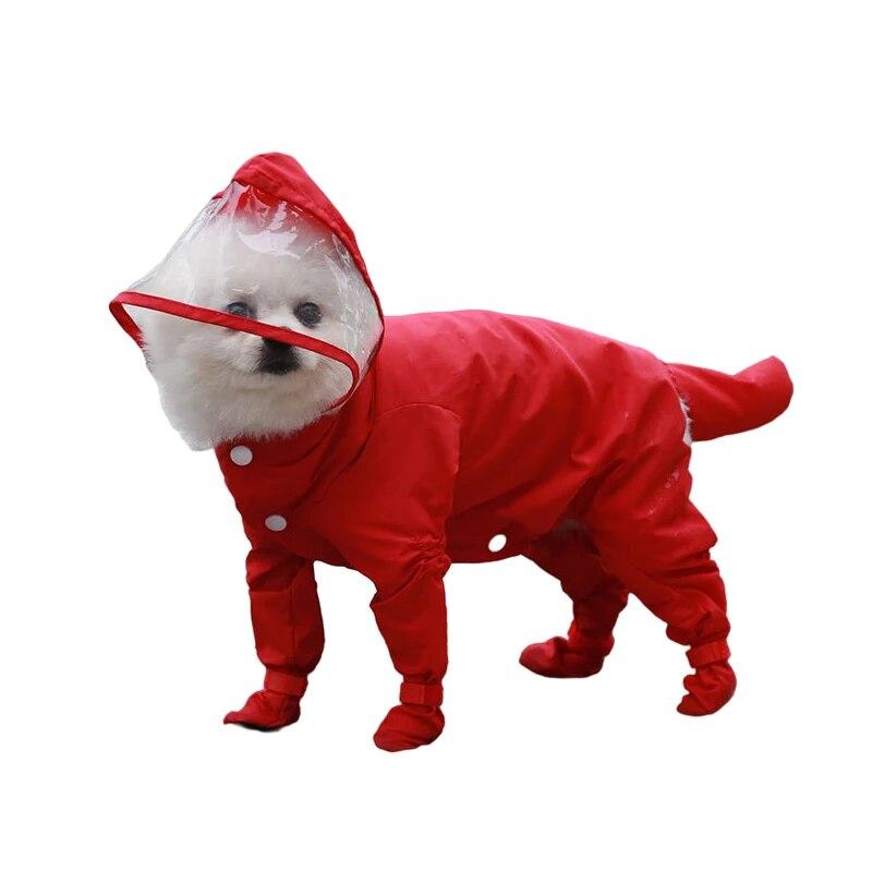 

Водонепроницаемый дождевик с полным покрытием, цельный дождевик для собак, одежда для маленьких собак, костюм йорка, комбинезон для щенка, пальто для дождя для домашних животных S красный