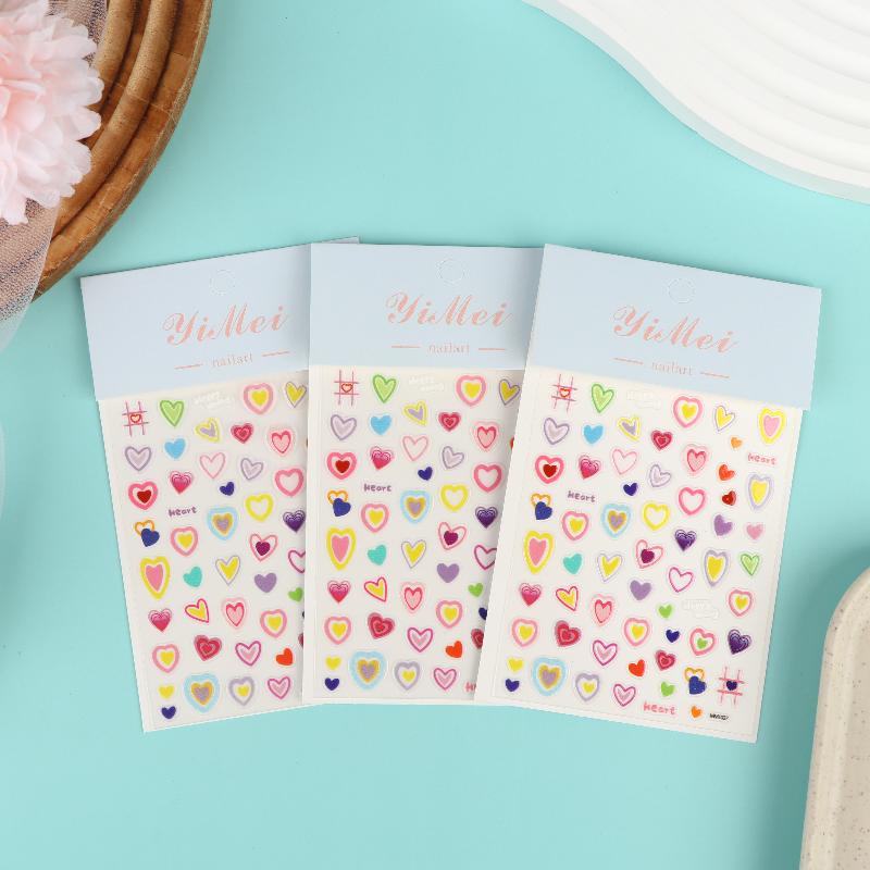 1/3Sheets Colorful Dopamine Jelly Scrapbook Stickers 3D Decal Cute Heart Pattern For Diy Journal Kawaii Nail Decals For Girls