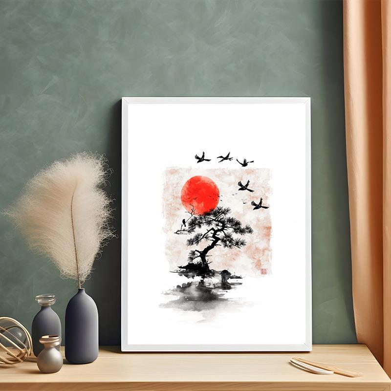 Minimalistische Orientalische Asiatische Stil Tuschemalerei Poster und Drucke Leinwanddruck Wandkunst Bild für Wohnzimmer Heimdekoration