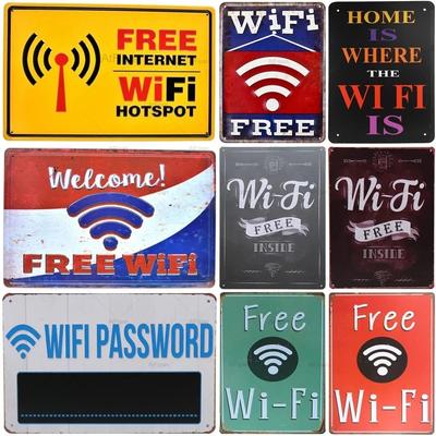Vintage Blechschild Zuhause ist, wo das WLAN ist Retro Metallplatte Wanddekoration für Café Bar Pub Club Willkommen Kostenloses WLAN