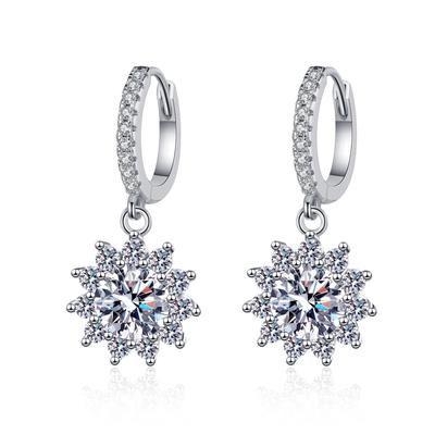 Orecchini Girasole da Donna Intarsiati con Moissanite Placcati Oro Zirconi Auricolari