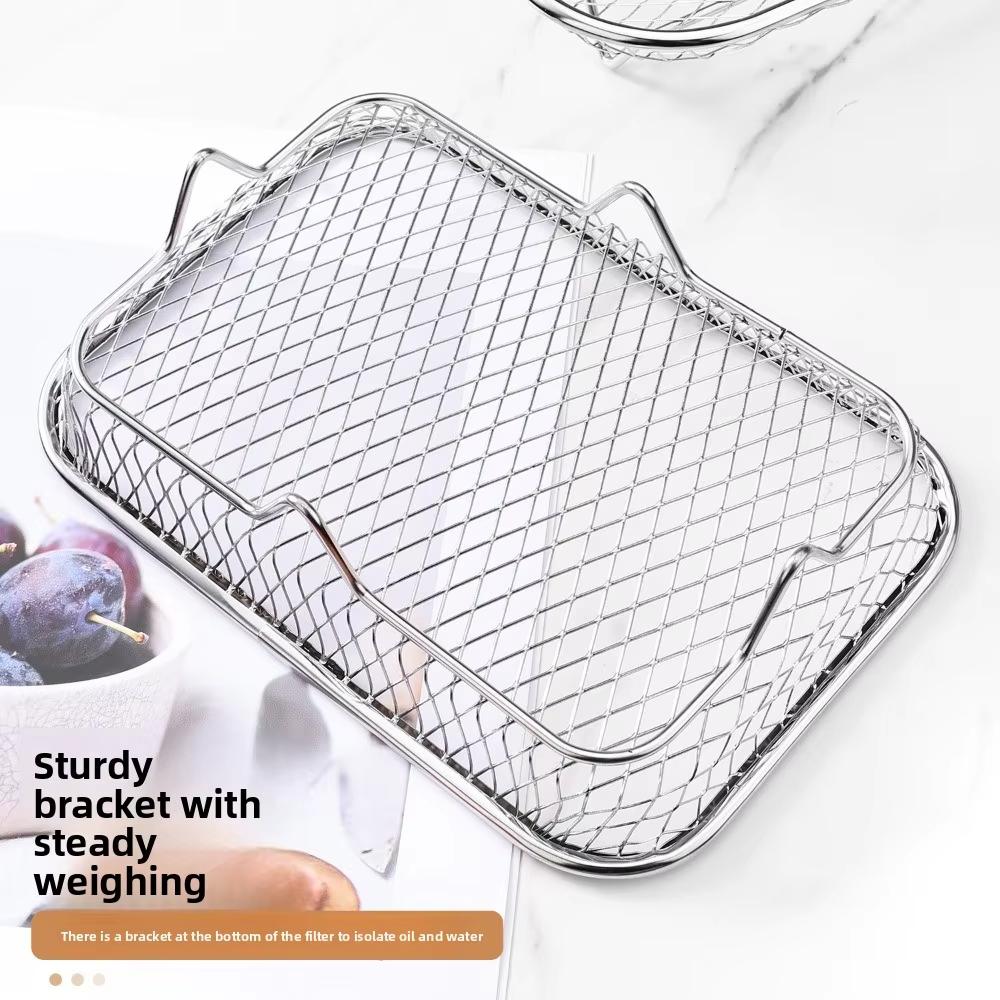 1/3Layer Stainless Steel Air Fryer Accessories Stackable BBQ Non-Stick Airfryer Tray Wire Rack Basket Kitchen Gadgets