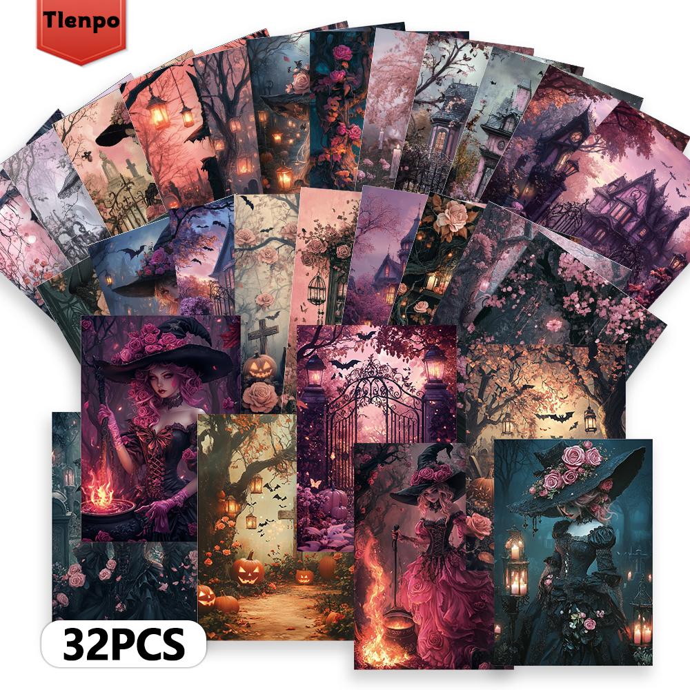 32pcs, Halloween postcard, witch, birthday/anniversary gift, collectible, suitable for gift-giving, can be mailed.