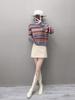 Petite Round Neck Striped Cashmere Sweater - Trendy Autumn/Winter Knit Top for Women