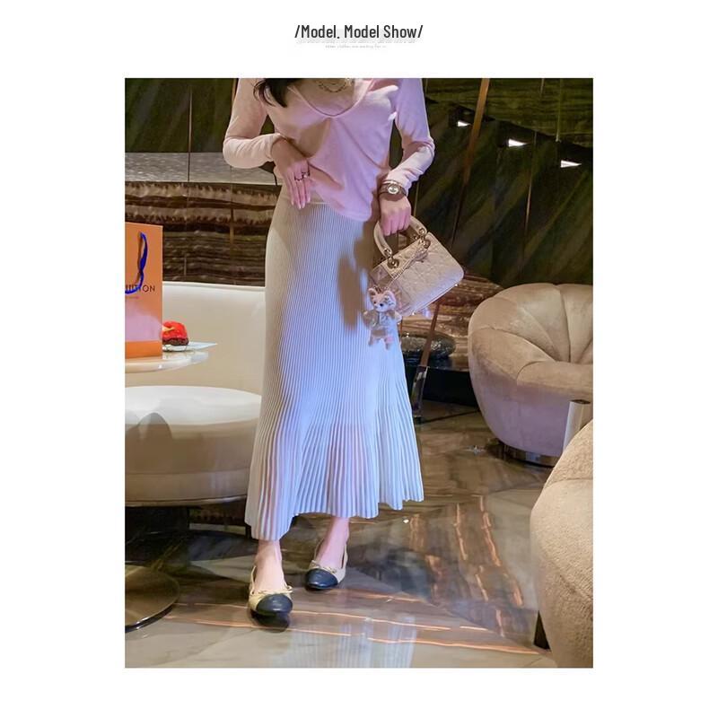 Women s Elegant High-Waist Knitted Fishtail Skirt M