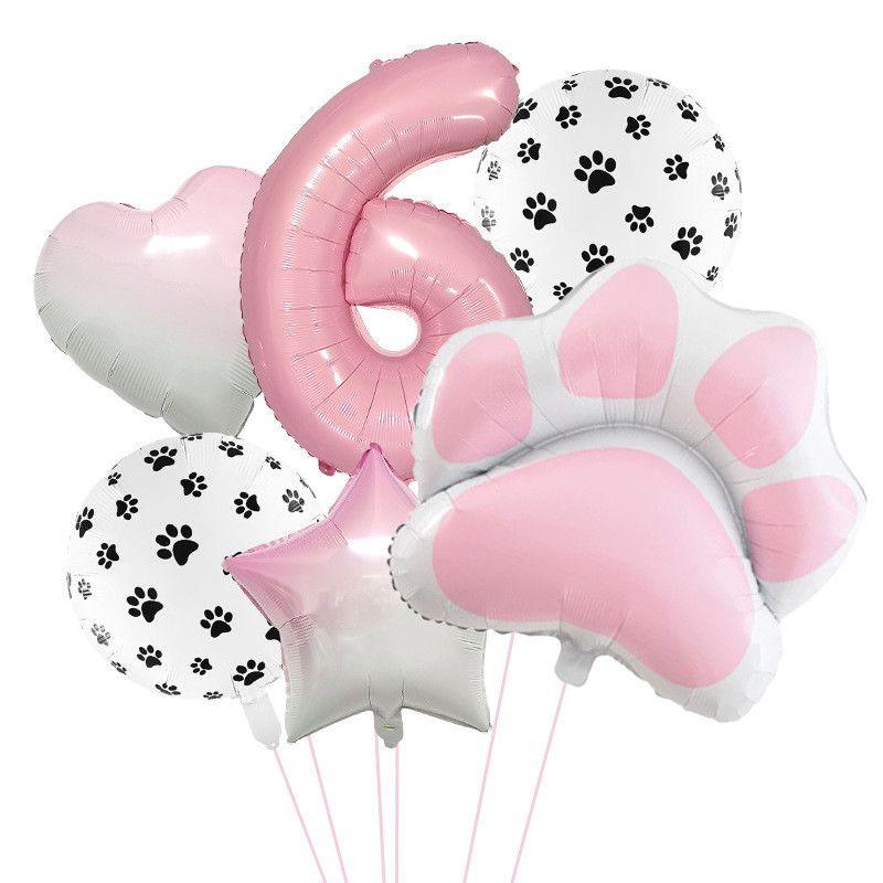 Pink and Cute Cat Paw Birthday Balloon Set, Pet Birthday Balloon, Cute Pink Digital Balloon Set
