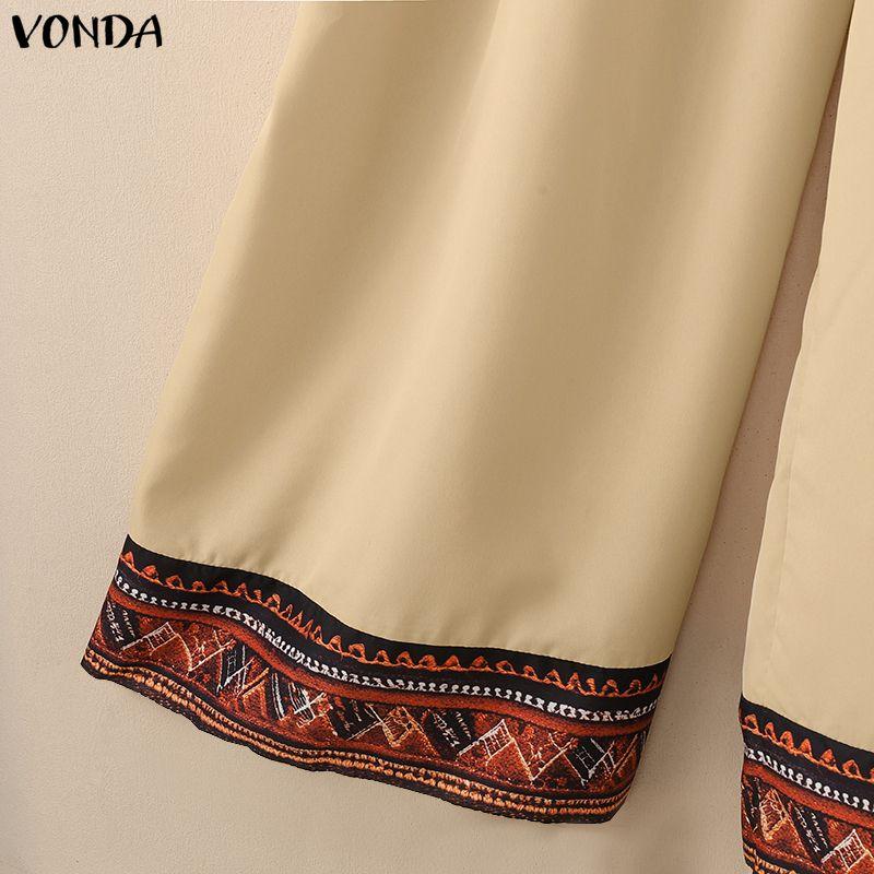 VONDA Women Summer Sleeveless Print Hem Casual Long Holiday Jumpsuits Overalls