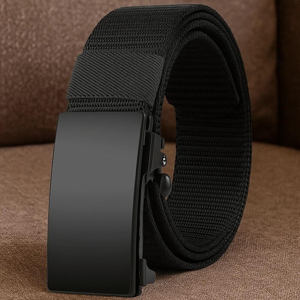 Adjustable Alloy Men Nylon Belt Texture Automatic Buckle Cloth Waistband Solid Color Durable Sturdy Cloth Belt Students