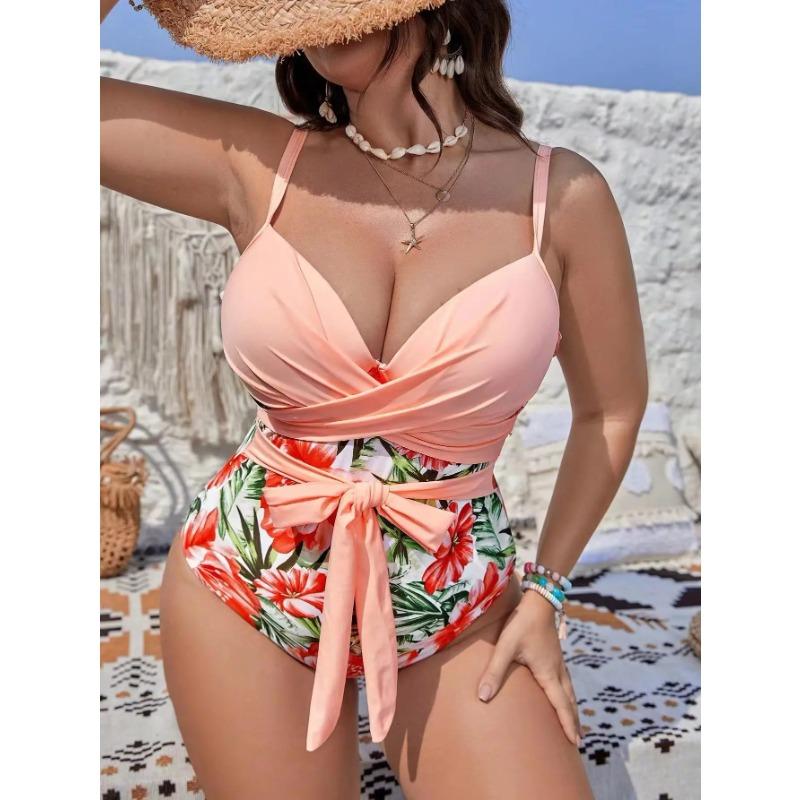 2025 Sexy Patchwork Strapped Plus Size Swimwear Women Push Up Large One Piece Swimsuit Backless Beach Big Bathing Suit