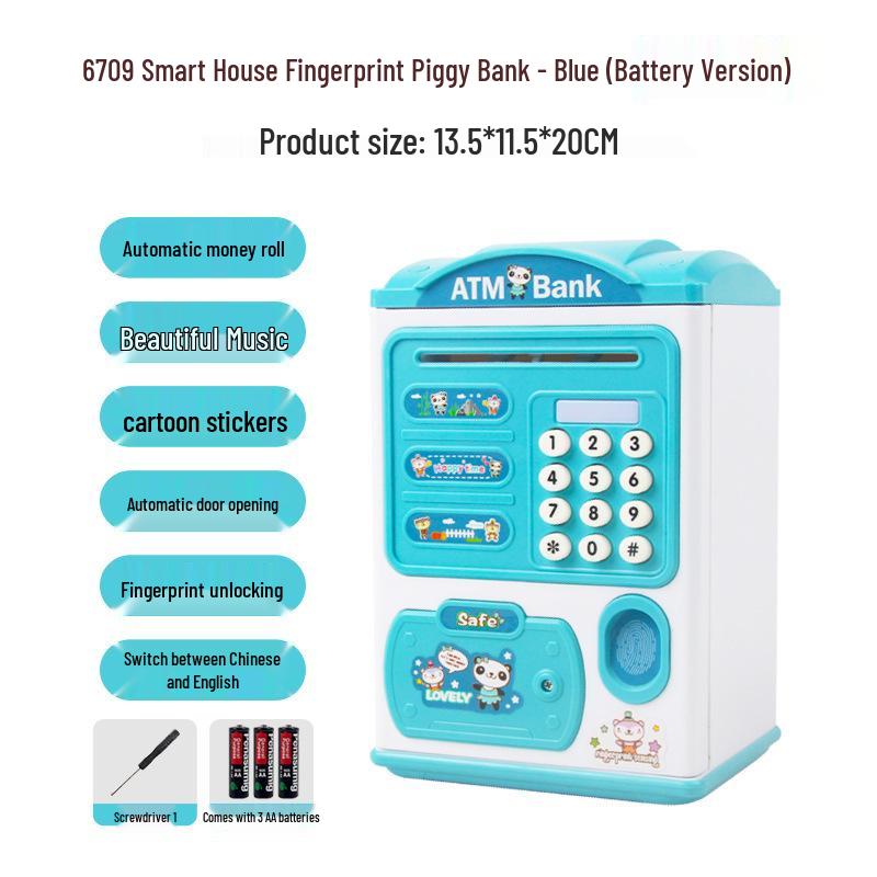 Children's Electronic Safe Toy with Fingerprint Unlock and Rolling Money Feature