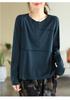 2025 Women's Retro Long-Sleeve Patchwork Button T-shirt: Slimming Casual Base Layer for Spring & Autumn