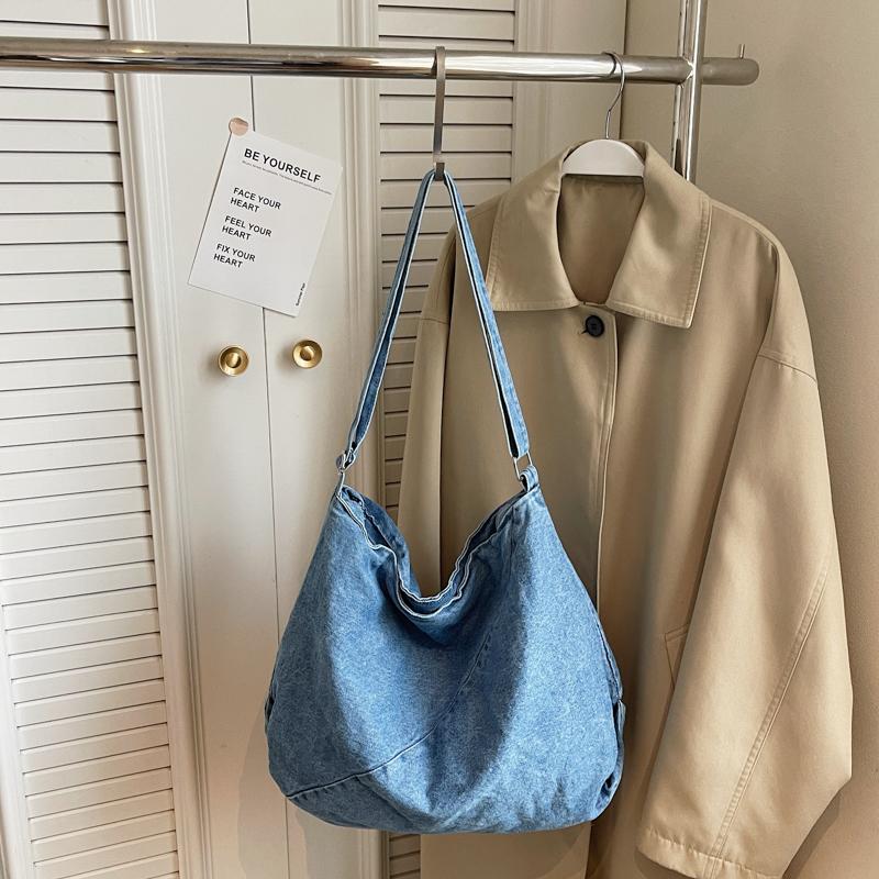Borsa a Spalla in Denim Borsa a Tracolla di Grande Capacità Borsa Tote da Donna