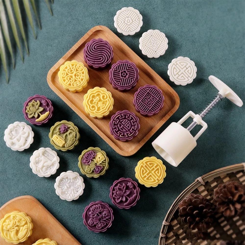 3D Plunger Press Mooncake Mold Diy Pattern Cookie Cake Mould Plastic Non-Stick Mini Pastries Dessert Mold Baking Enthusiasts