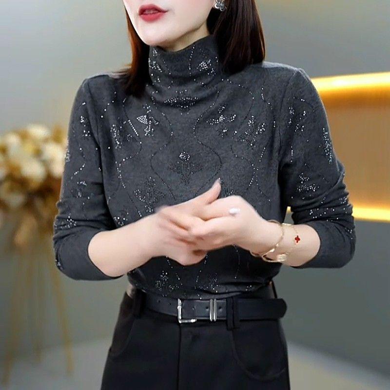 Versatile Slimming Perm Bottoming Half Turtleneck Temperament Casual T-shirt Autumn and Winter German Women's Long-sleeved Shirt