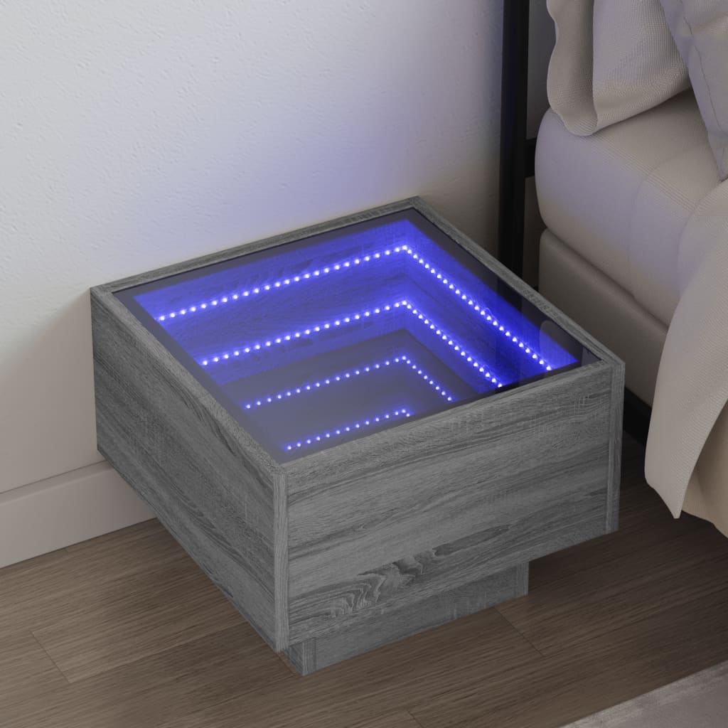 Nightstand with Infinity LED Grey Sonoma 40x40x30 cm