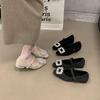 French square head rhinestone Mary Jane shoes winter new fashion niche Jue Jue Zi one word with velvet low heel shoes