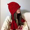 2025 New Women's Hat Handmade Tassel Ball Red Knitted Beanies Cap Autumn Winter Warm Ear Protection Hat Korean Red Cap Bonnet