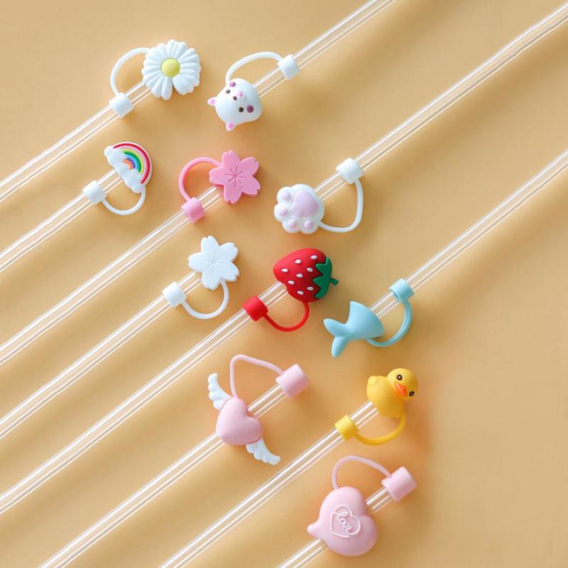 

Cute Cartoon Silicone Straw Cover Creative Glass Straw Dust Plug Protective Cover Multiple Styles Straw Accessories