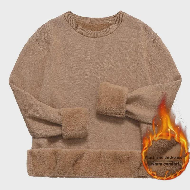 Maglione Invernale da Uomo Collo Tondo in Pile Spesso - Caldo Pullover a Manica Lunga Lavorato a Maglia