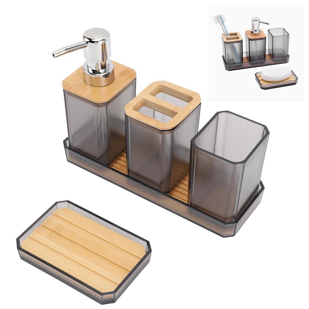 Bathroom Accessories Set Bath Ensemble Set with Toothbrush Holder Cup Lotion Bottles Soap Dish Tray