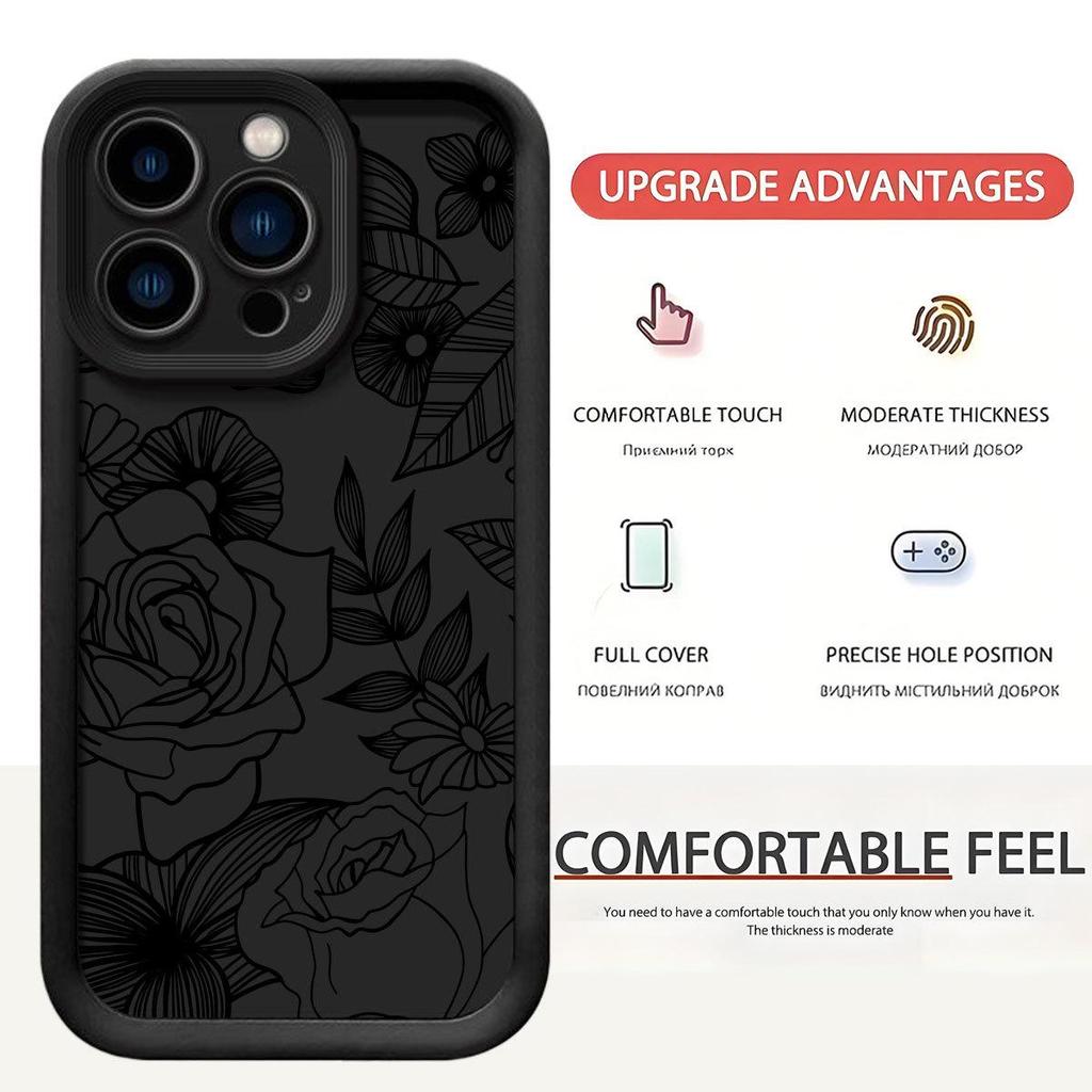 Sketch Flower Black Groove iPhone 14/15/16/17 Pro Max Protective Case