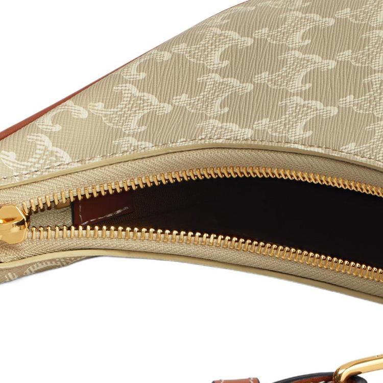 Celine Ava Monogram Print Zip Closure Leather Trim Handbag Women handbags Beige 193952FLB-02GR