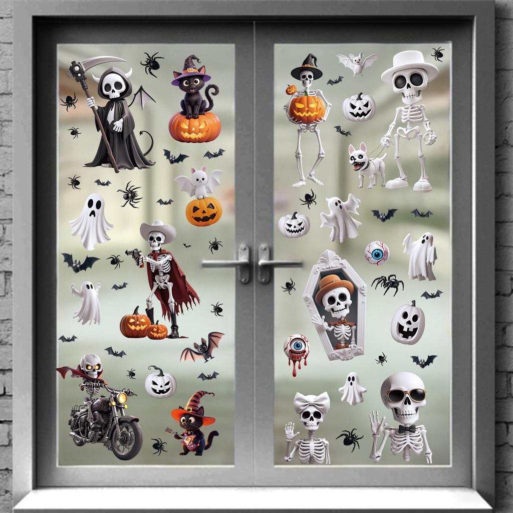 3D Halloween Cling Stickers Skull Ghost Witch for Window Door Party Home Decoration