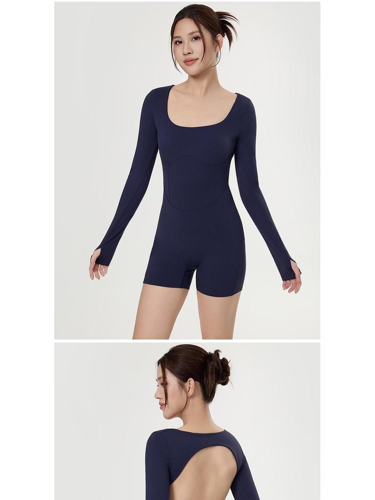 Women's European and American Style Long Sleeve Yoga Bodysuit - Sexy, Quick-Dry, Beautiful Back, Fitness and Dance Wear