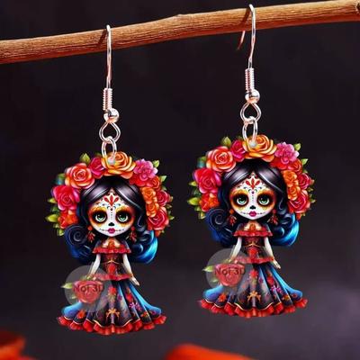 1PAIR Halloween Skull Day of the Dead Earrings Acrylic Collection Party and Halloween Gift Earrings
