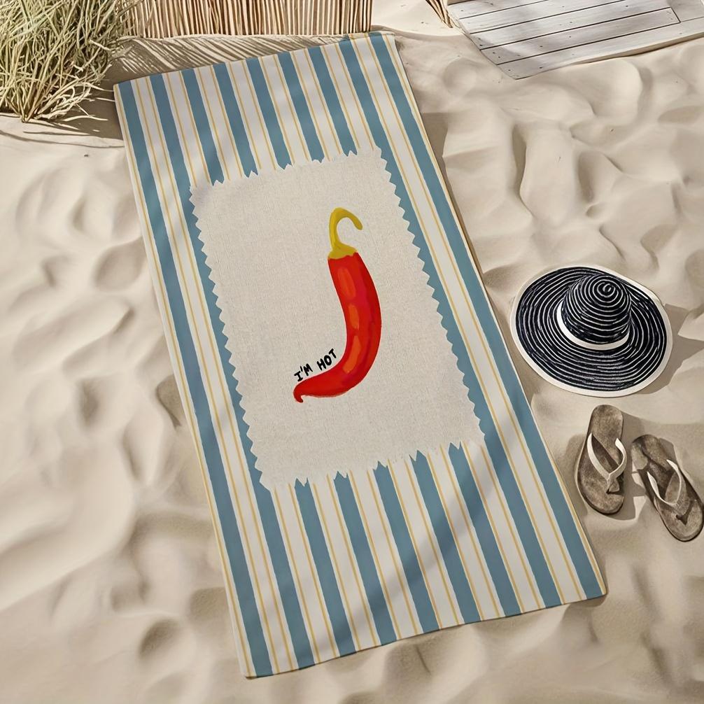 1pc Retro Chili Pepper Beach Towel - Soft, Ultra-Fine Fiber, Quick-Dry Bath Mat with "I'm Hot" Design, Perfect for Beach, Bathro
