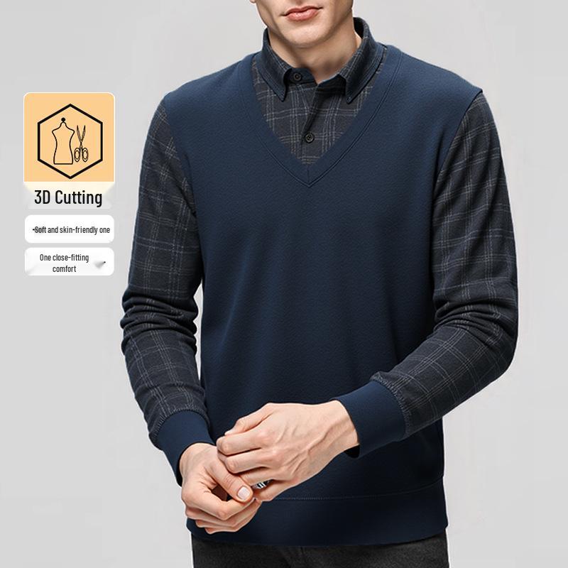 

Мужской костюм-двойка высокого качества для мужчин среднего и пожилого возраста: Осенне-зимний теплый трикотаж для папы. 4XL [180-195 lbs] королевский синий