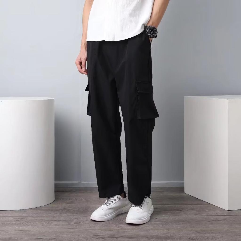 Overalls Men's Summer Korean Version of Trendy Loose Large-size Casual Men's Pants Solid Color Nine-point Straight-leg Pants