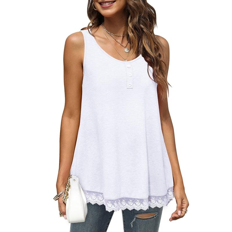 Women's Summer Lace Stitching Blouse Casual and Comfortable Sleeveless Vest