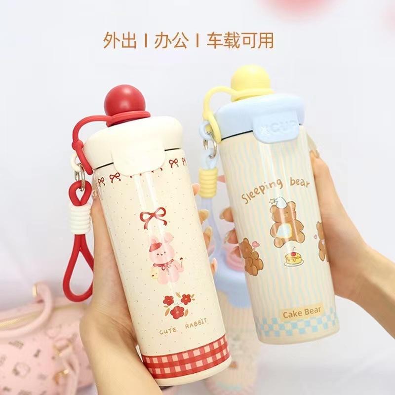 Water Bottle Cartoon Thermos Cup Learning Straw Cup Outdoor Girl Cute Coffee Cup
