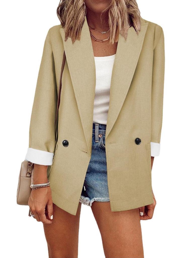 2026 European/American Fashion Solid Color Long Sleeve Jacket - Spring/Autumn Suit